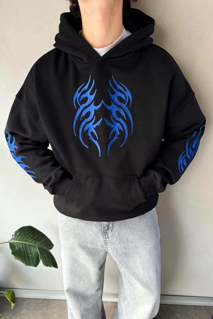 Tribal Nakışlı Oversize Hoodie