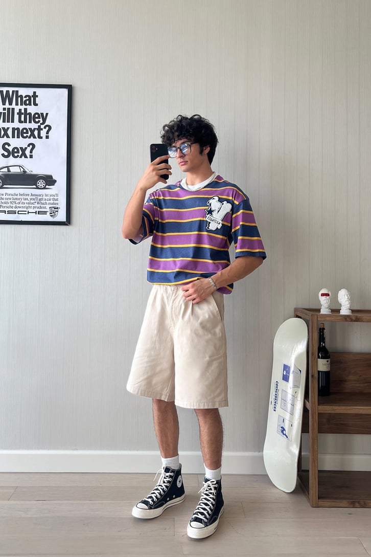 Triple Color Nakışlı Oversize Tişört