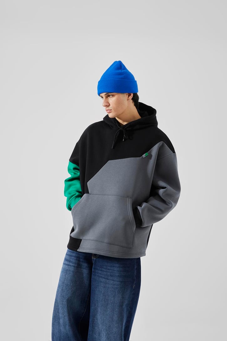 Triple Color Oversize Siyah Sweatshirt