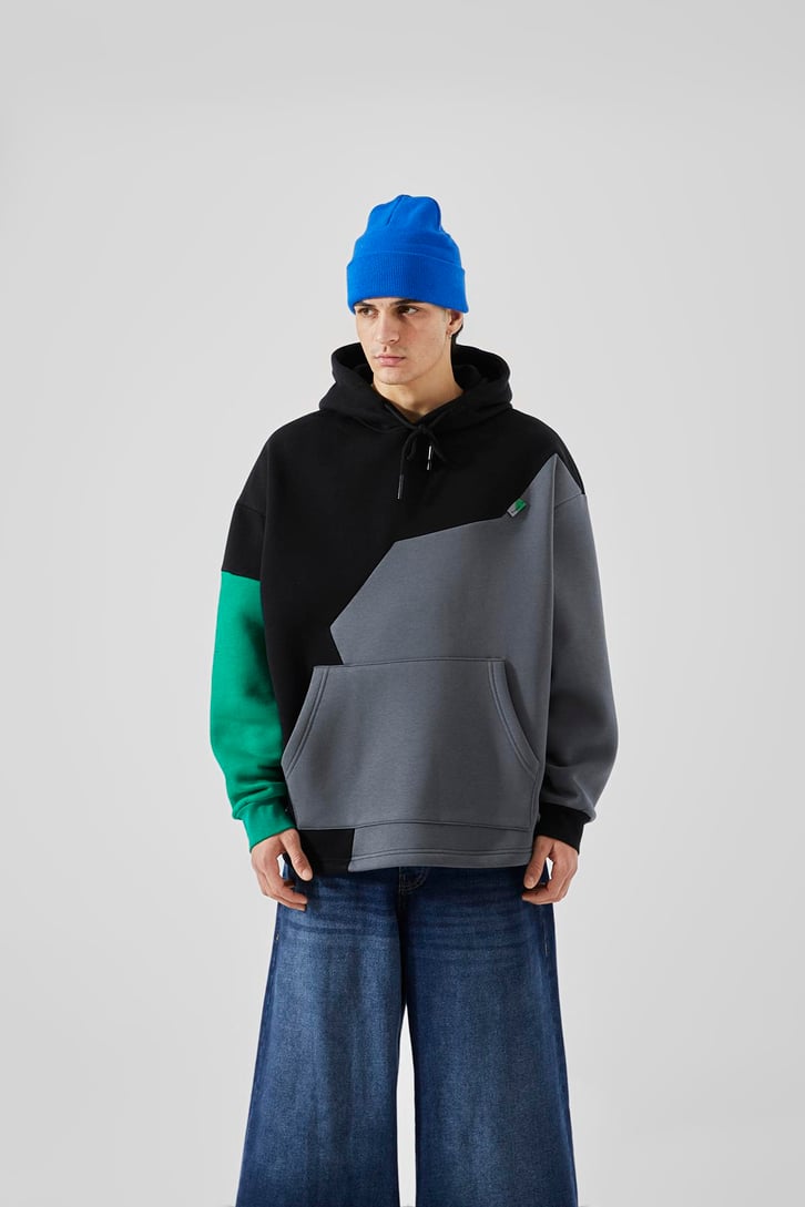 Triple Color Oversize Siyah Sweatshirt