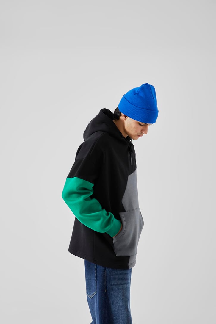 Triple Color Oversize Siyah Sweatshirt