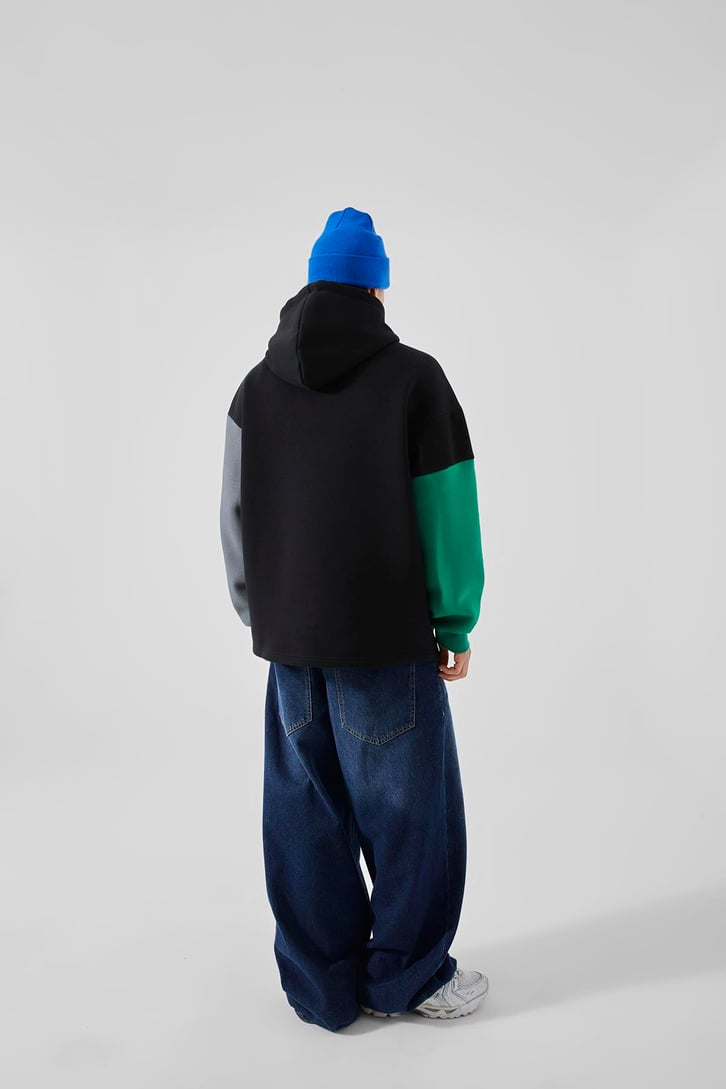 Triple Color Oversize Siyah Sweatshirt