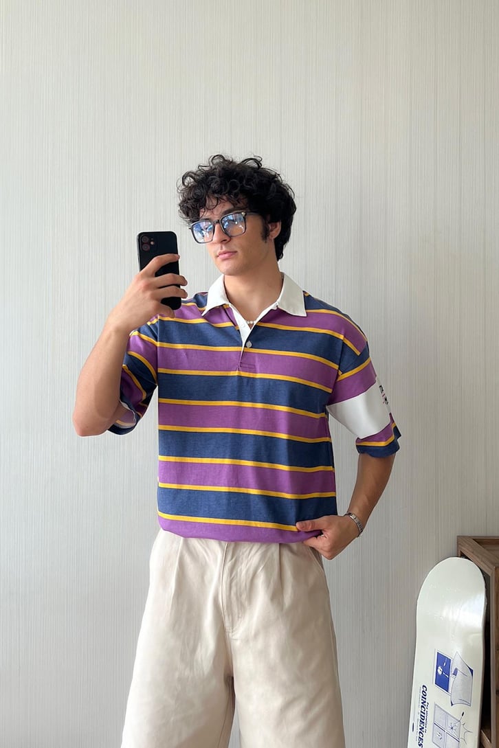 Triple Color Polo Yaka Oversize Tişört