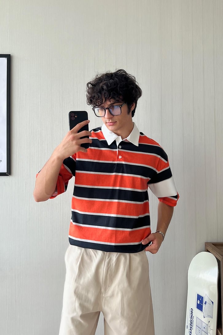 Triple Color Polo Yaka Oversize Tişört