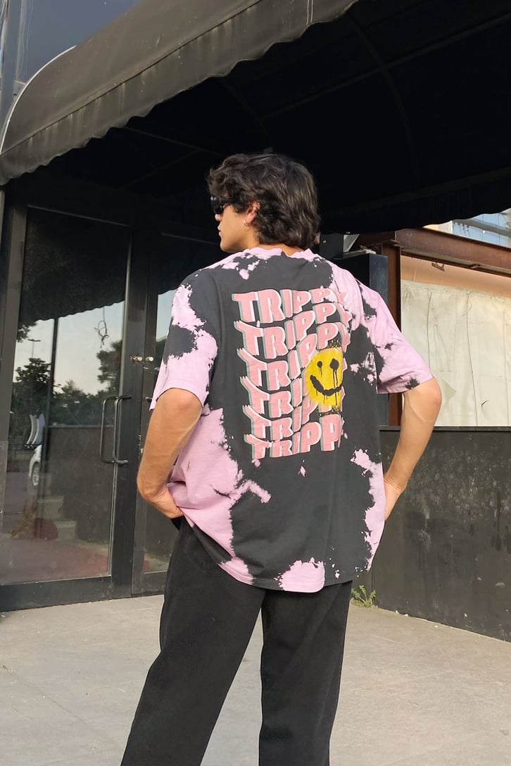 Trippy Batik Desen Lila Oversize Tshirt