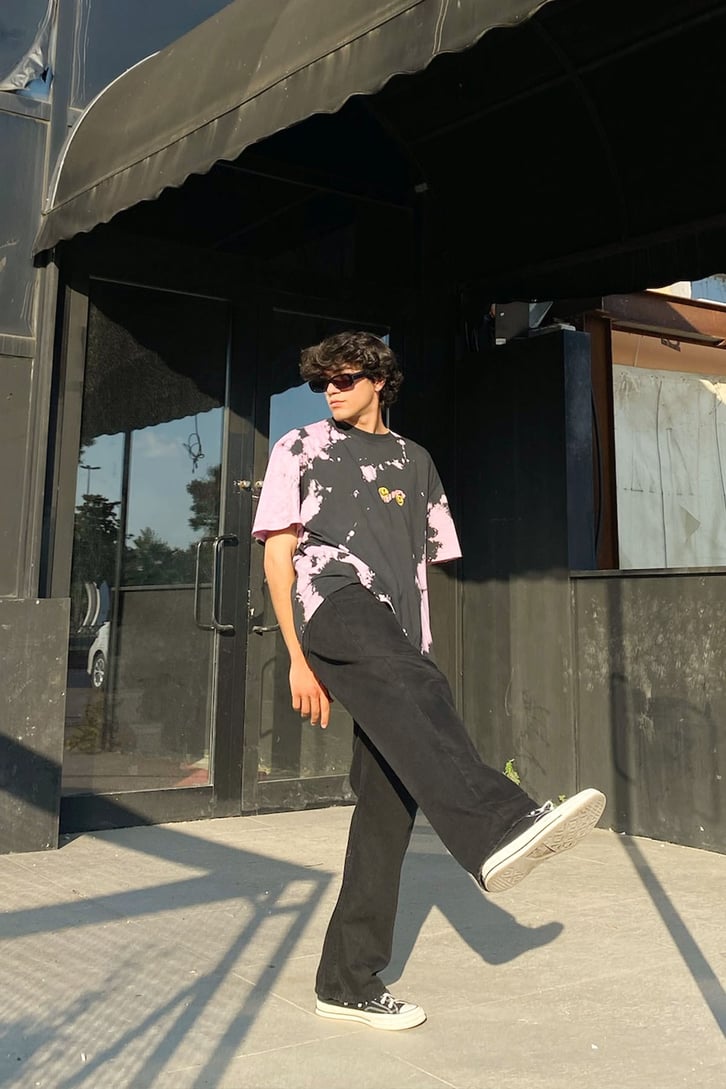 Trippy Batik Desen Lila Oversize Tshirt