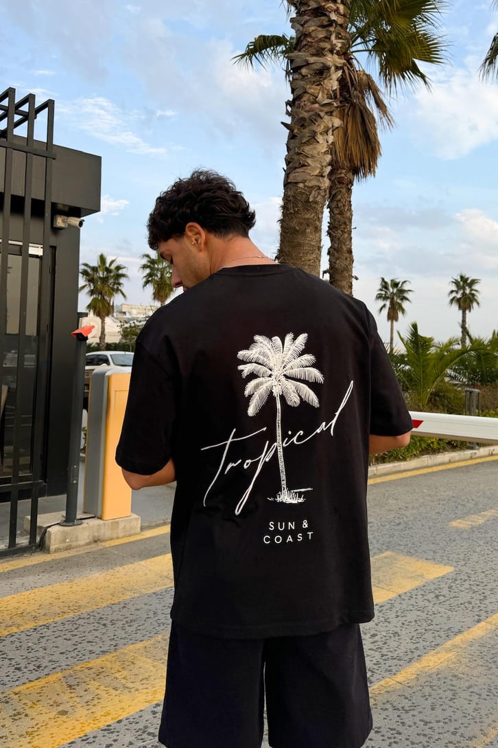 Tropical Sırt Nakış Detay Tişört