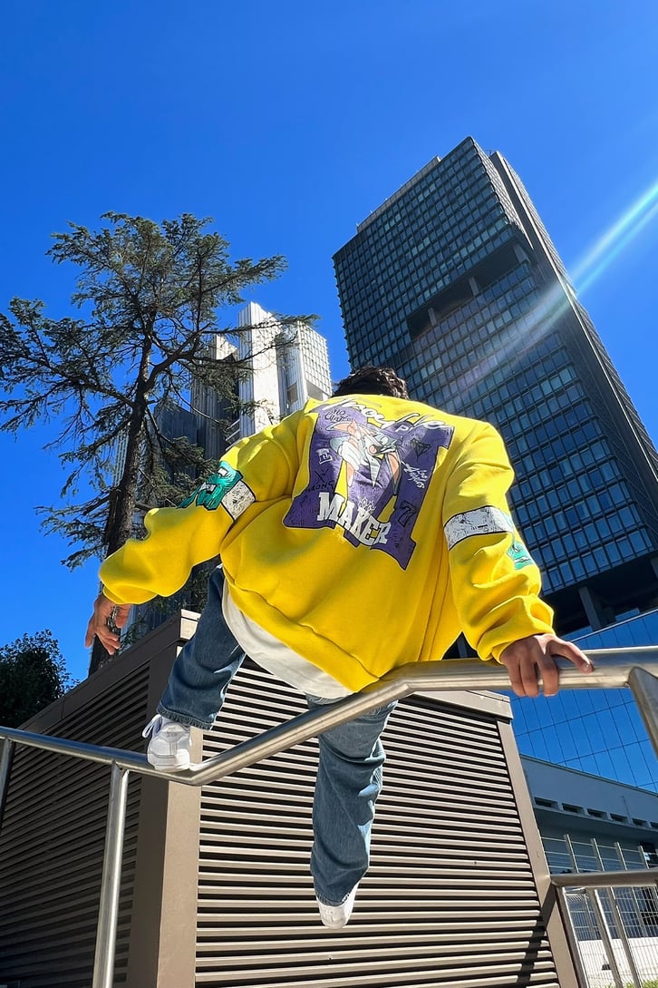 Trouble Maker Sırt Baskılı Mor Oversize Sweatshirt
