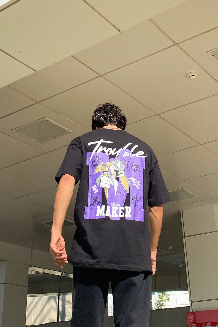 Trouble Maker Sırt Baskılı Oversize Tshirt