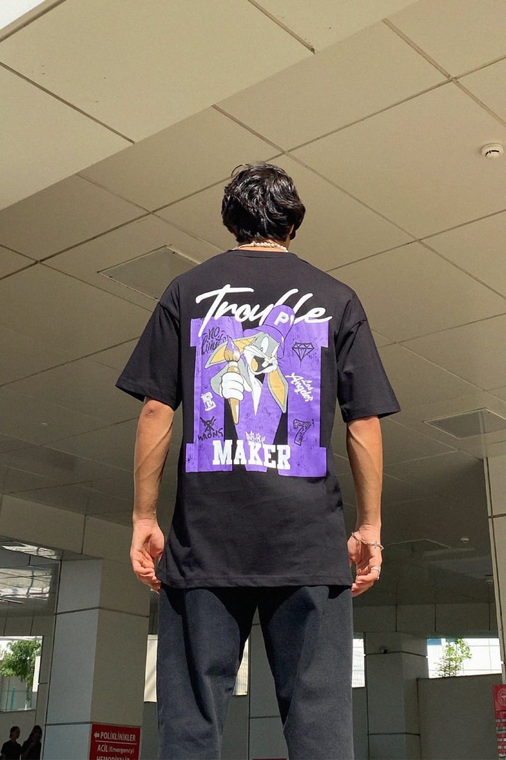 Trouble Maker Sırt Baskılı Oversize Tshirt