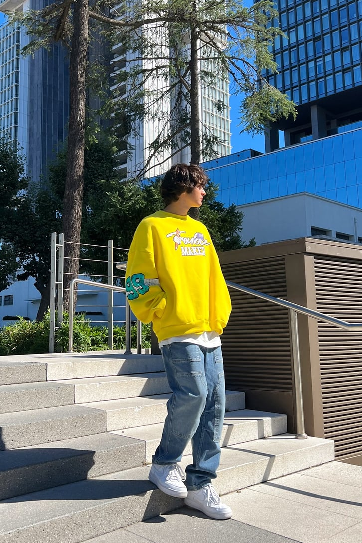 Trouble Maker Sırt Baskılı Sarı Oversize Sweatshirt