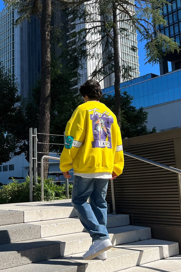 Trouble Maker Sırt Baskılı Sarı Oversize Sweatshirt