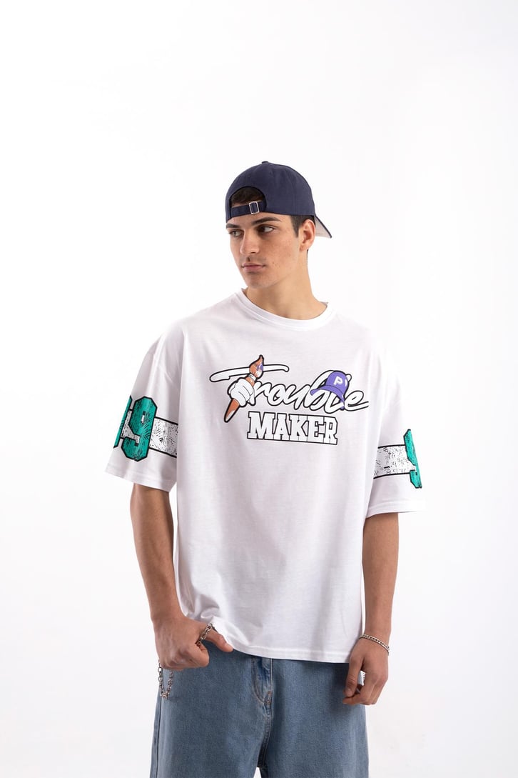 Troublemaker Baskılı Oversize Tshirt