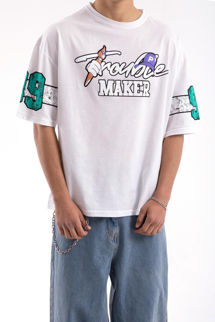 Troublemaker Baskılı Oversize Tshirt