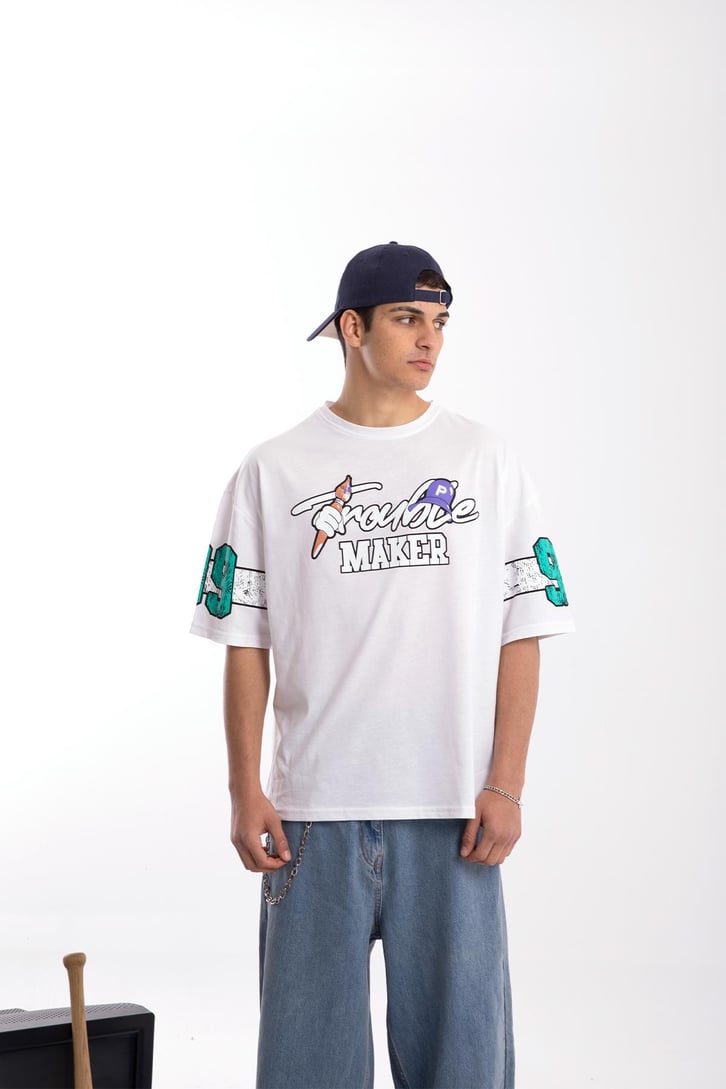 Troublemaker Baskılı Oversize Tshirt