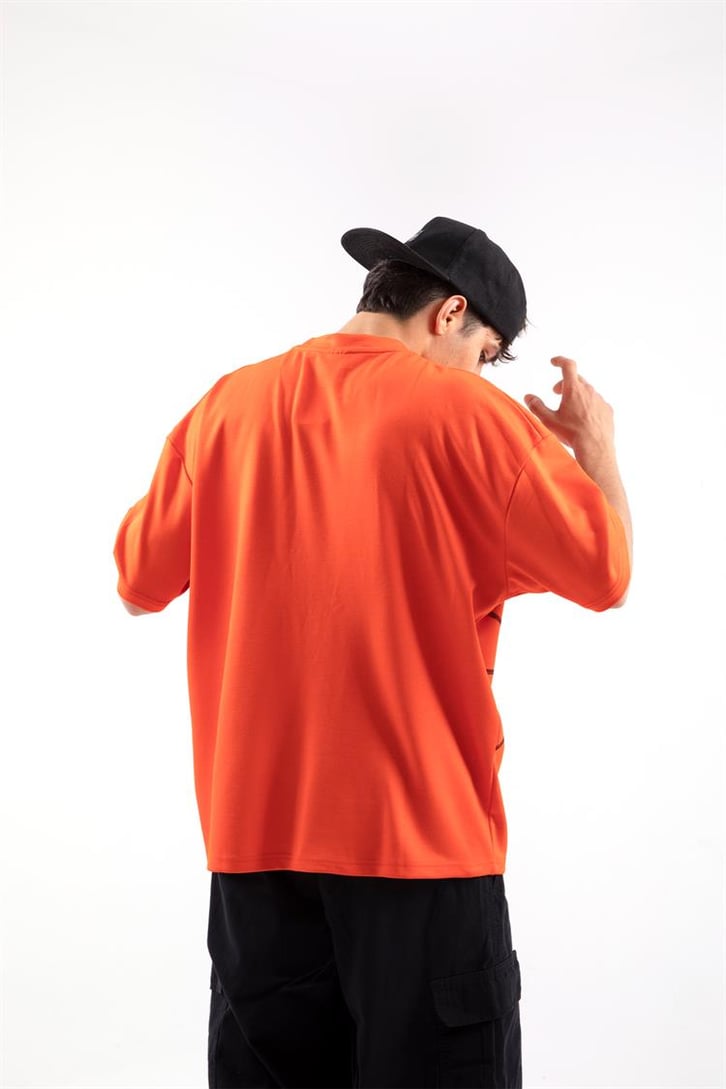 True The Game Nakışlı Turuncu Oversize Tshirt