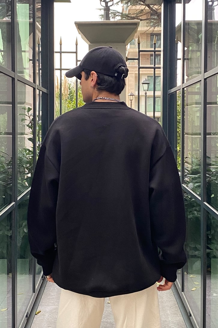 Trust No Body Premium Oversize Printed Siyah Sweatshirt