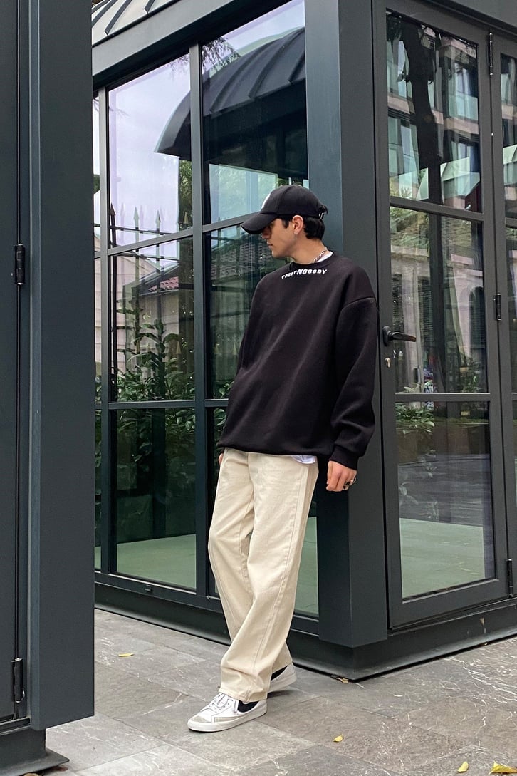 Trust No Body Premium Oversize Printed Siyah Sweatshirt