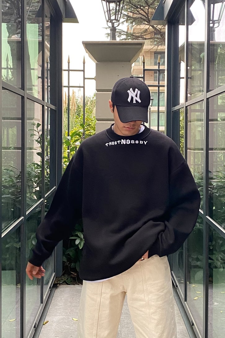 Trust No Body Premium Oversize Printed Siyah Sweatshirt