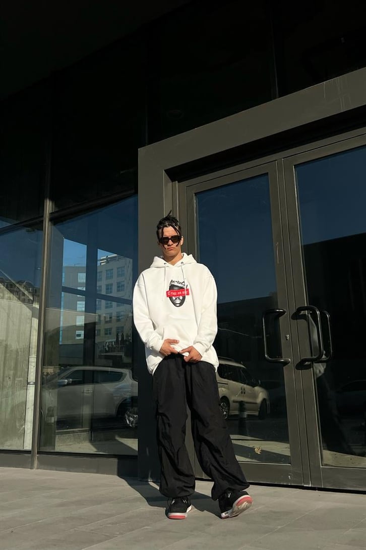 Trust No One Baskılı Beyaz İçi Pamuklu Oversize Hoodie