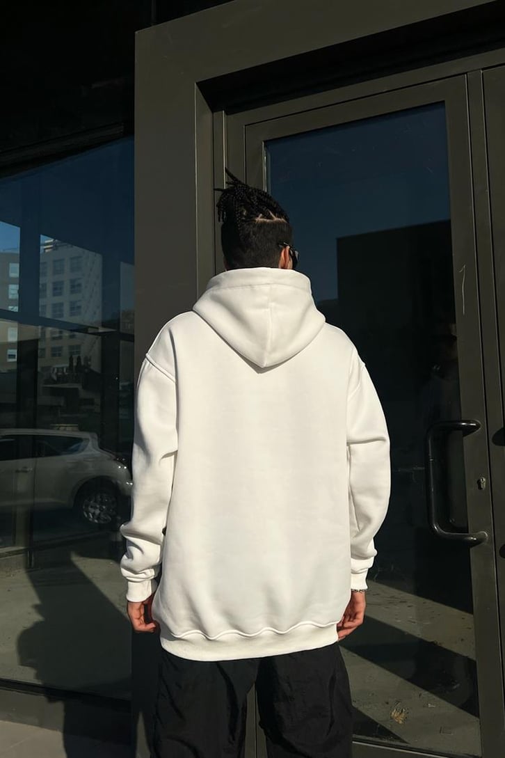 Trust No One Baskılı Beyaz İçi Pamuklu Oversize Hoodie