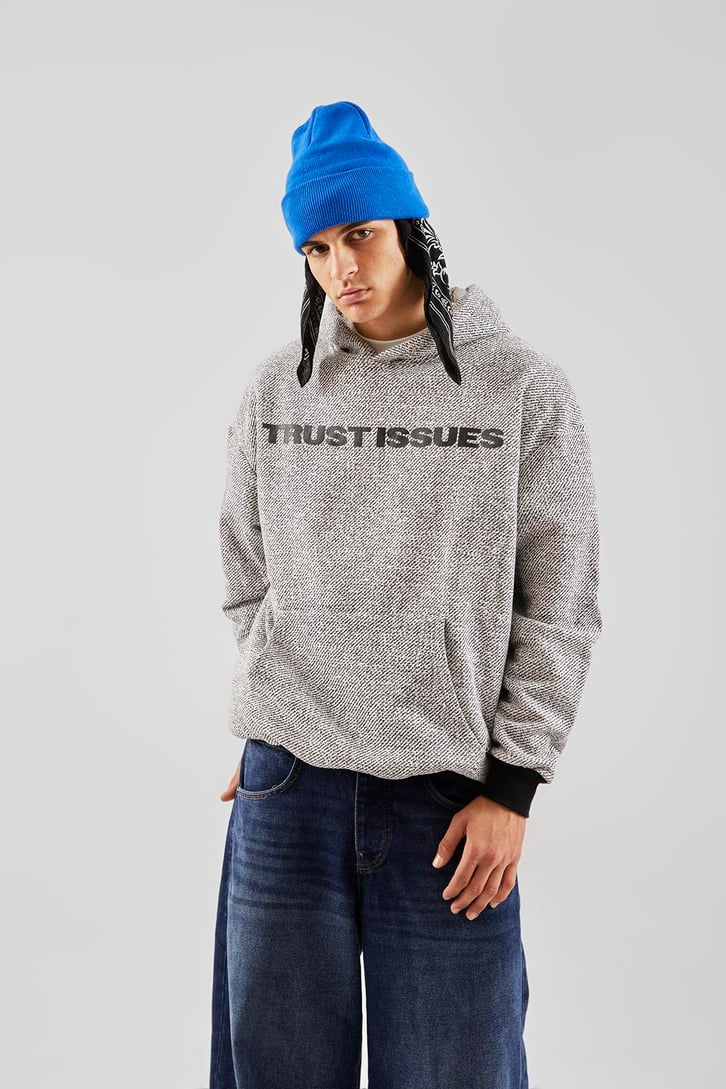 Trustissues Baskılı Siyah Oversize Hoodie