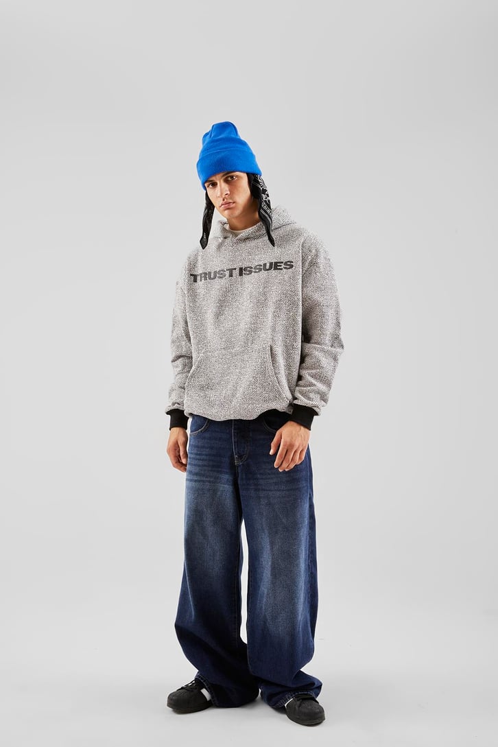 Trustissues Baskılı Siyah Oversize Hoodie