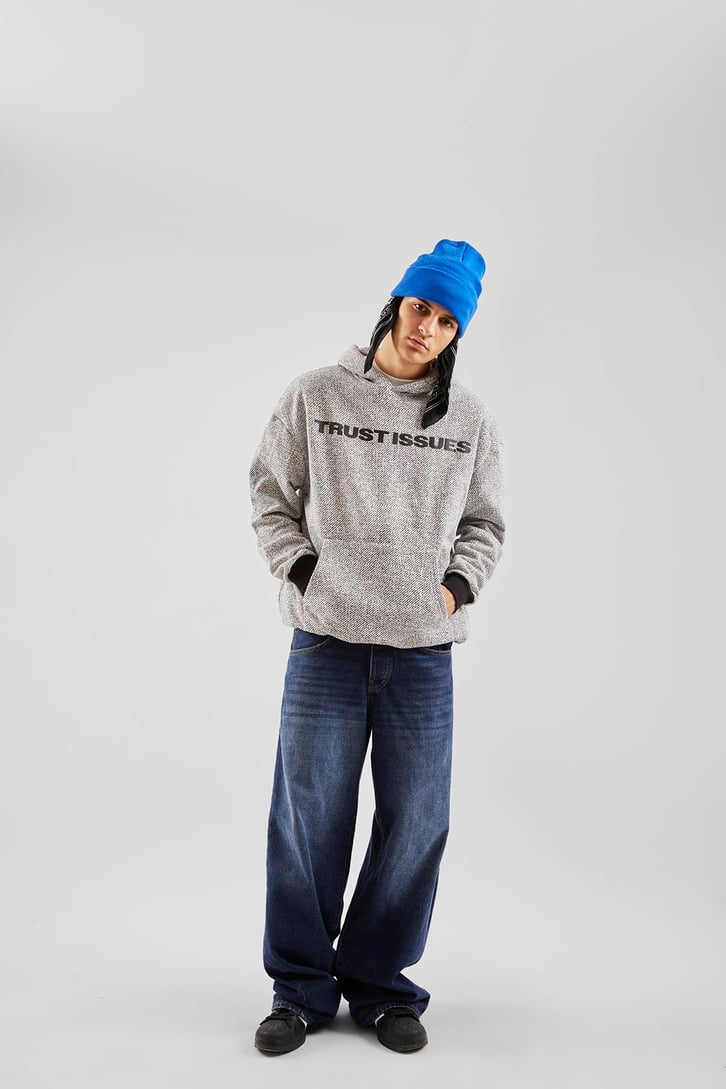 Trustissues Baskılı Siyah Oversize Hoodie