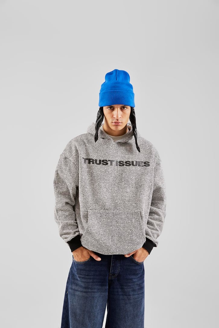 Trustissues Baskılı Siyah Oversize Hoodie