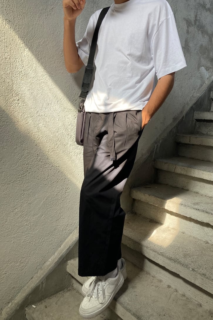Tube Leg Black Fabric Trousers