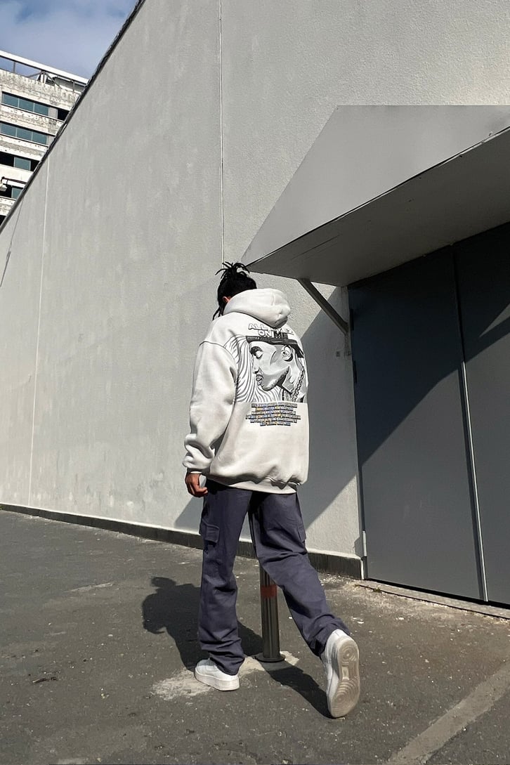 Tupac Baskılı Buz Gri Oversize Sweatshirt