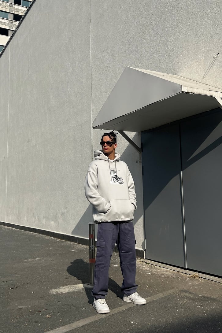 Tupac Baskılı Buz Gri Oversize Sweatshirt