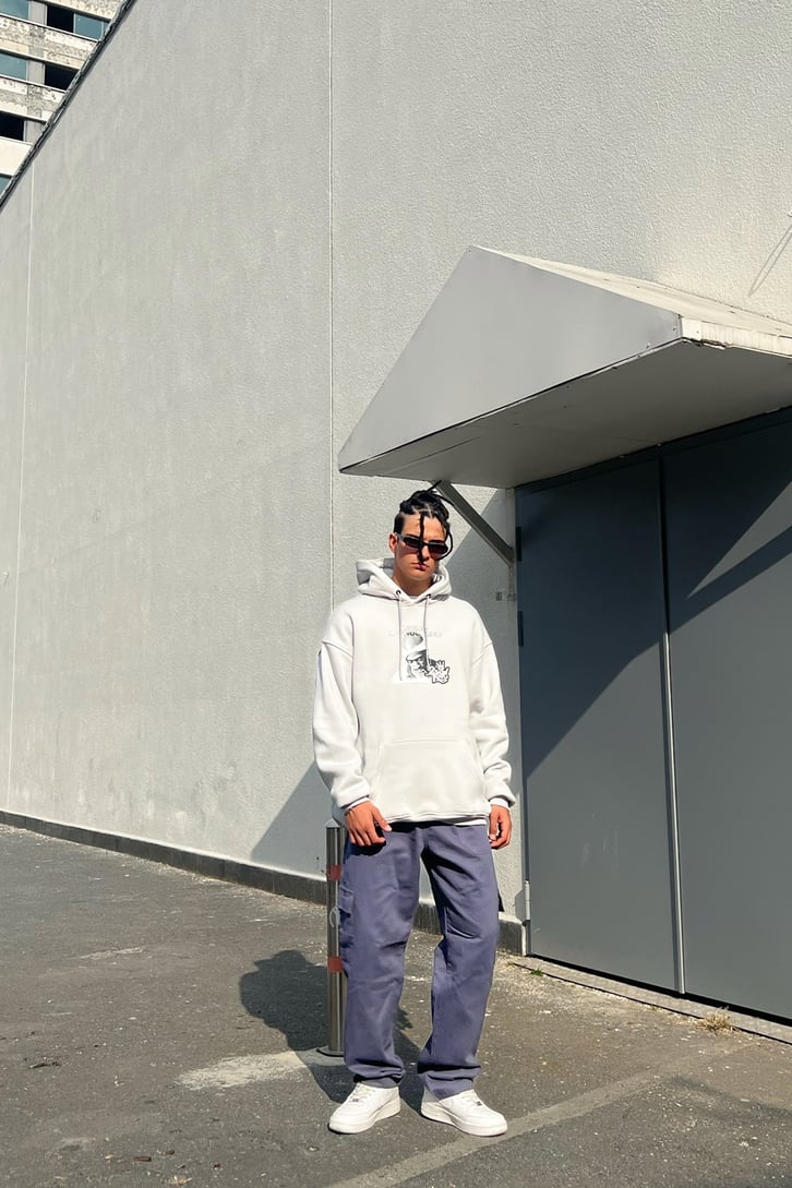 Tupac Baskılı Buz Gri Oversize Sweatshirt