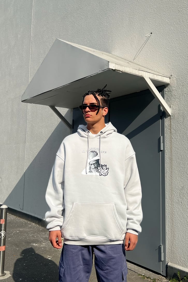 Tupac Baskılı Buz Gri Oversize Sweatshirt