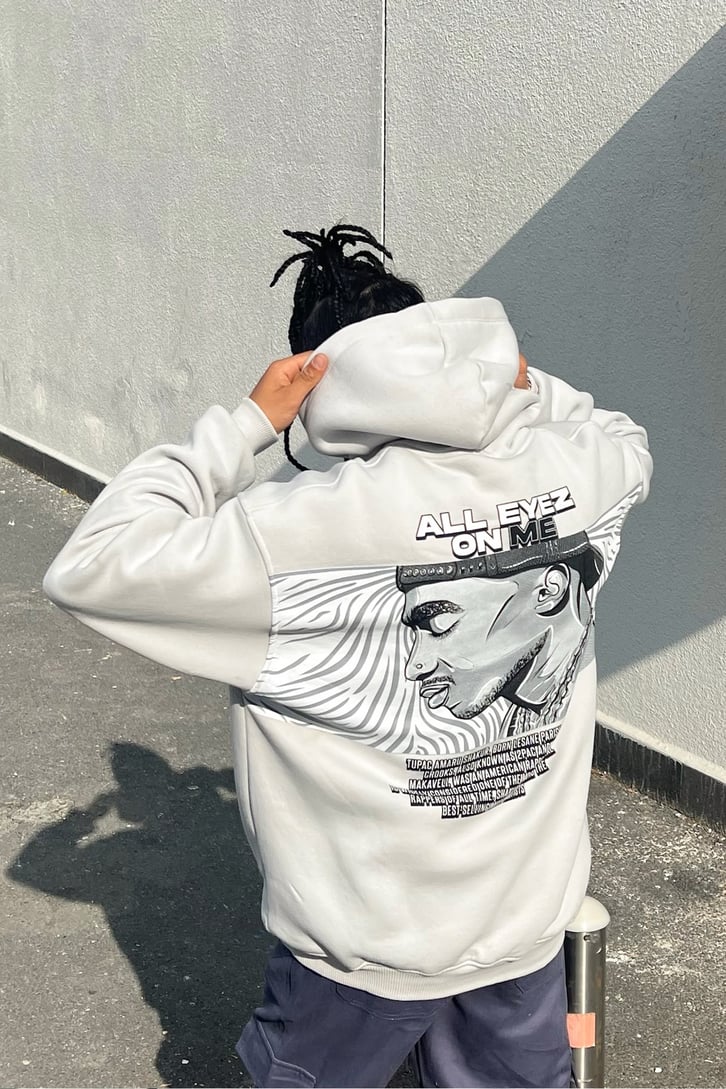 Tupac Baskılı Buz Gri Oversize Sweatshirt