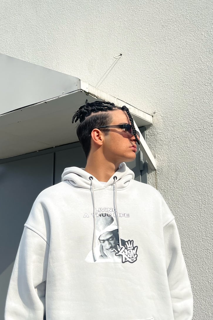Tupac Baskılı Buz Gri Oversize Sweatshirt