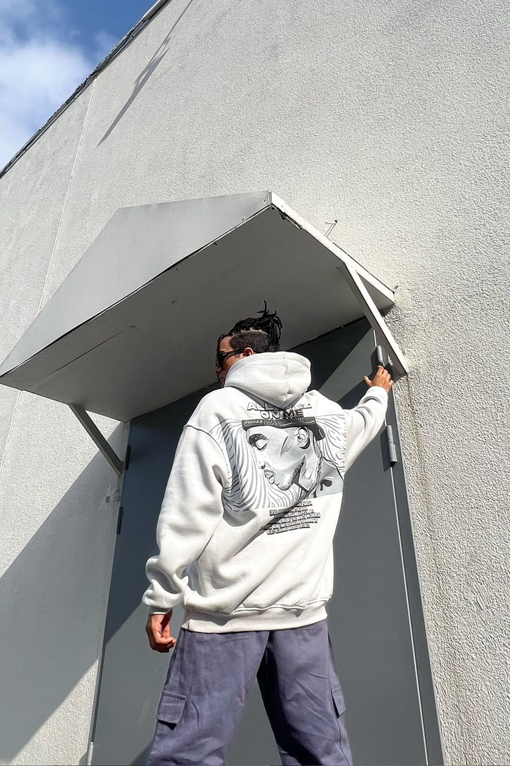 Tupac Baskılı Buz Gri Oversize Sweatshirt