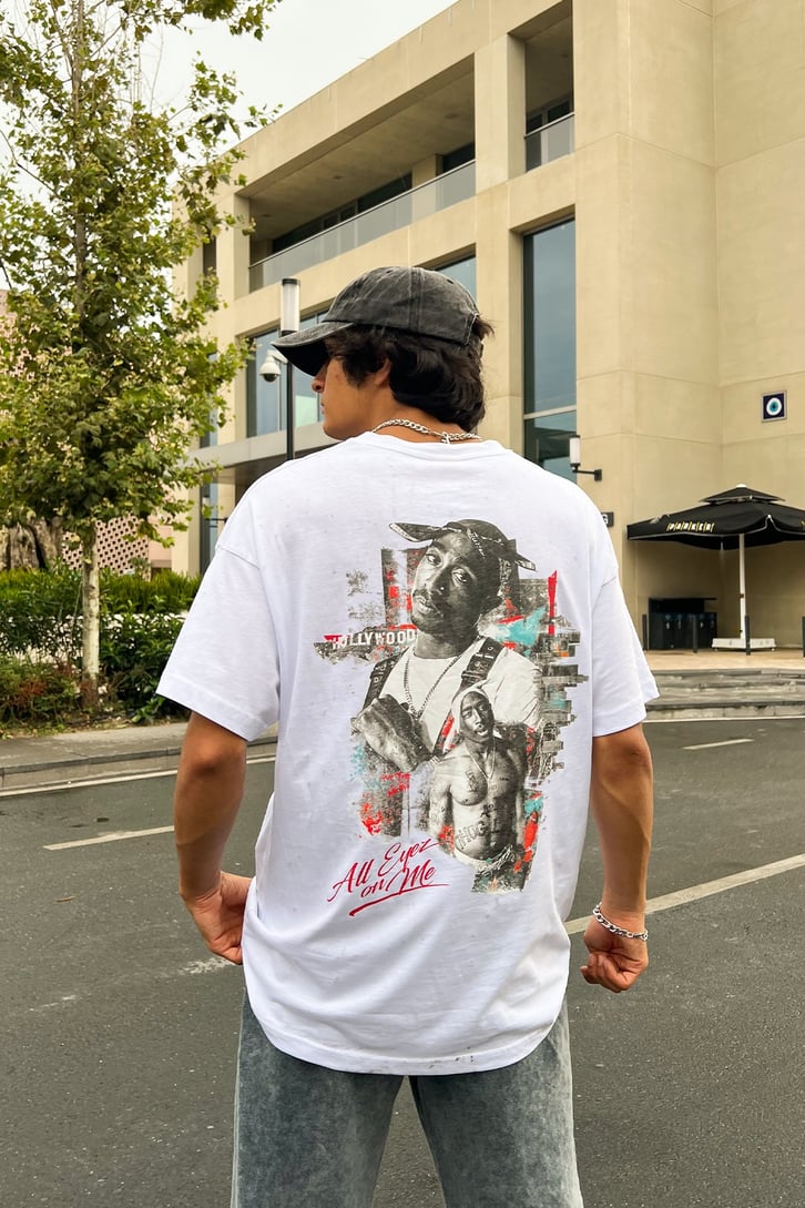 Tupac Sırt Baskılı Beyaz Oversize Tshirt