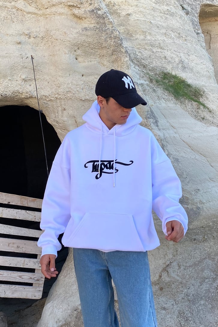 TUPAC YAZI BASKILI EXTRA OVERSIZE HOODIE