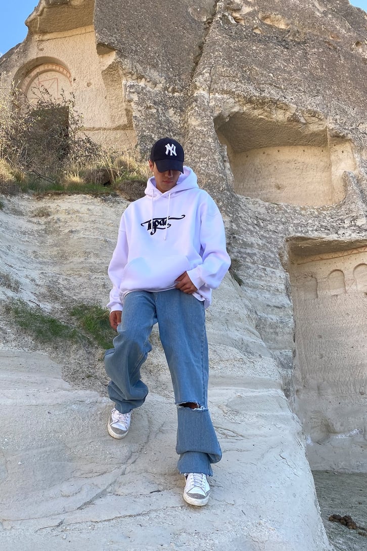 TUPAC YAZI BASKILI EXTRA OVERSIZE HOODIE