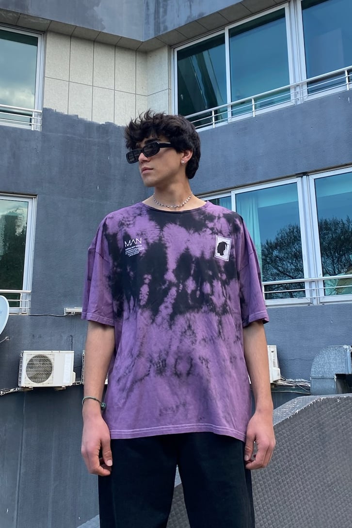 Twice As Tall Baskılı Mor Batik Oversize Tshirt