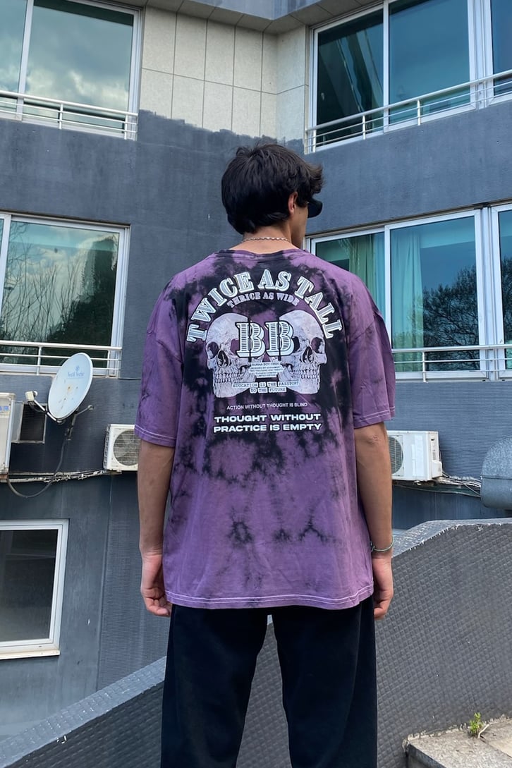 Twice As Tall Baskılı Mor Batik Oversize Tshirt