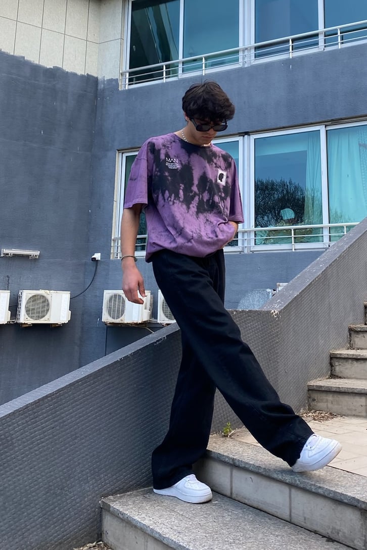 Twice As Tall Baskılı Mor Batik Oversize Tshirt