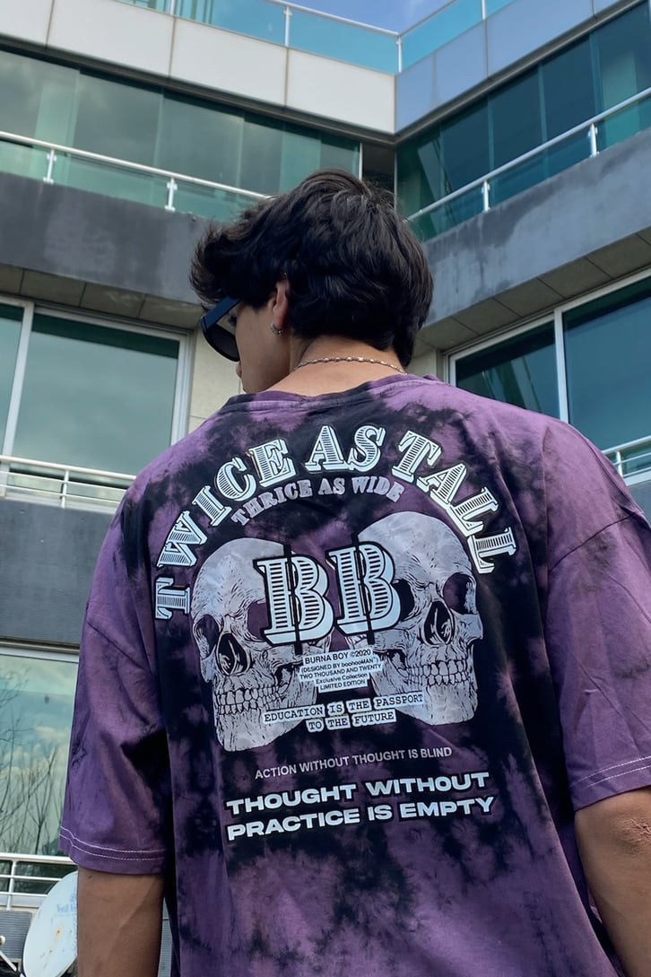 Twice As Tall Baskılı Mor Batik Oversize Tshirt