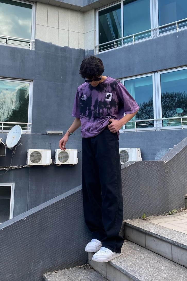 Twice As Tall Baskılı Mor Batik Oversize Tshirt