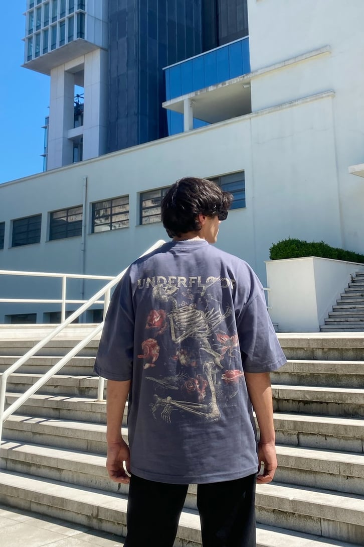 Under Floor Baskılı Acid Wash Oversize Tshirt