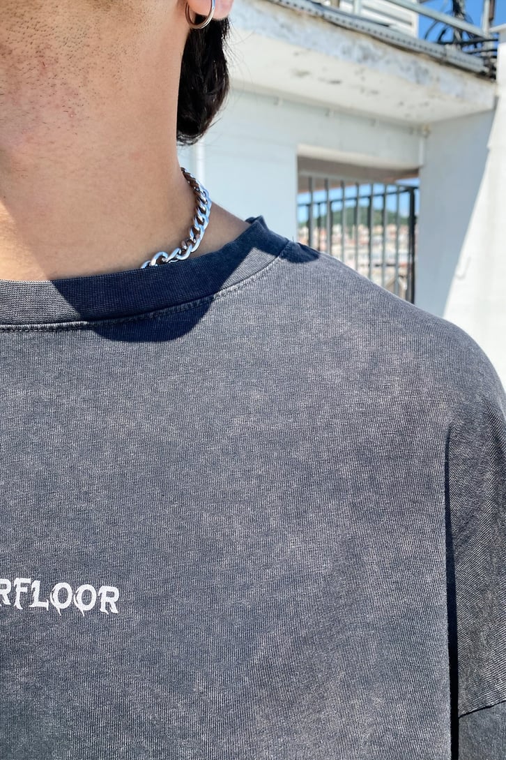 Under Floor Baskılı Acid Wash Oversize Tshirt