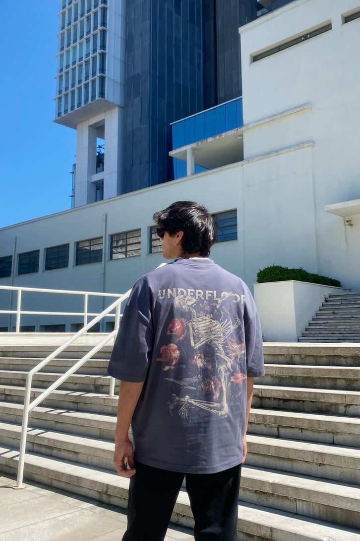 Under Floor Baskılı Acid Wash Oversize Tshirt