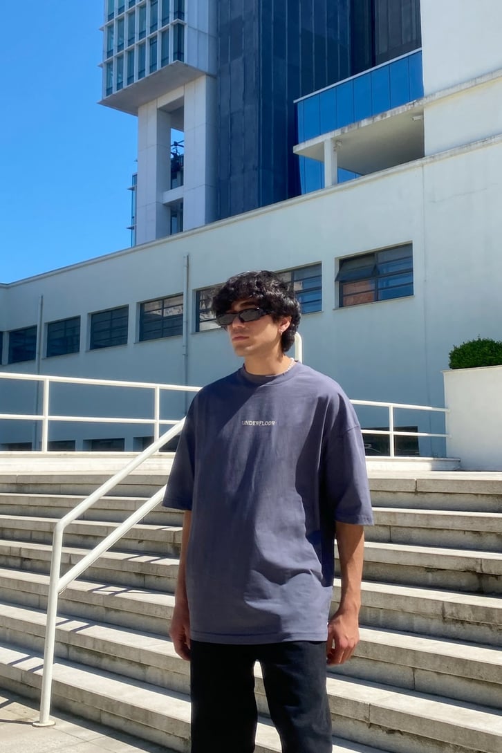 Under Floor Baskılı Acid Wash Oversize Tshirt