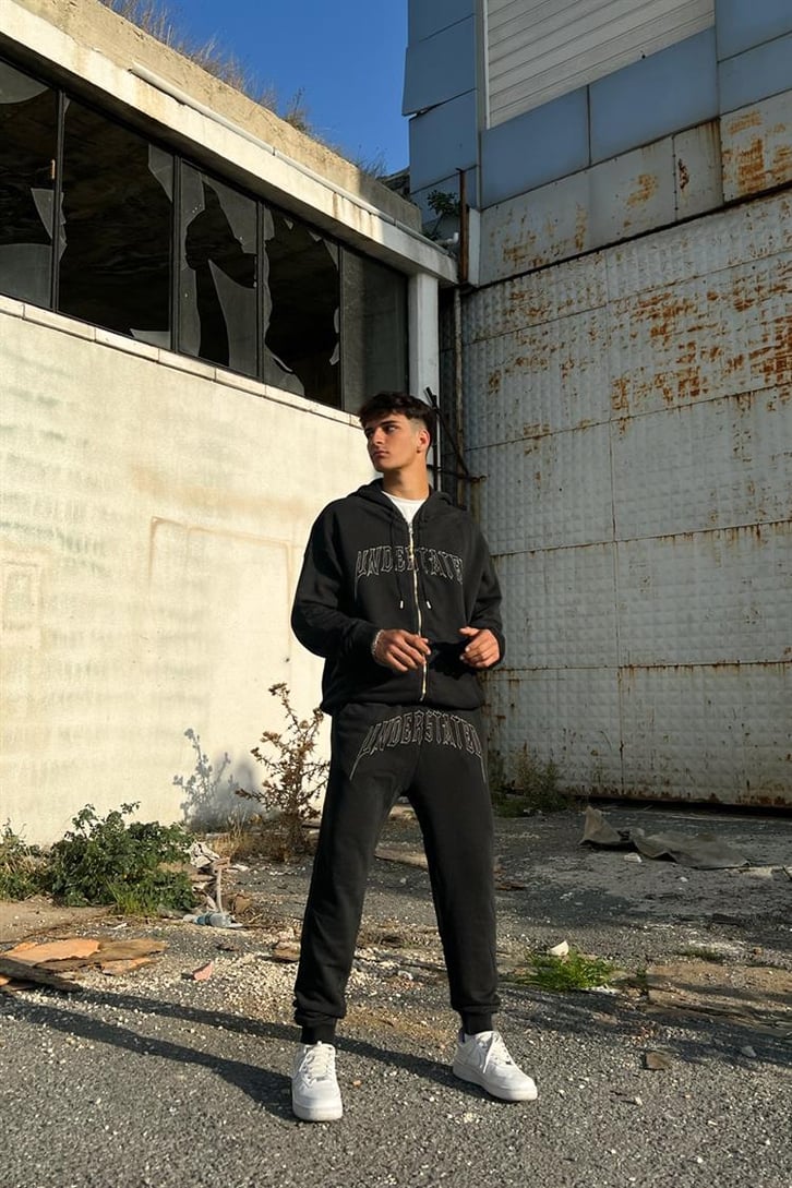 Undertated Baskılı Koyu Gri Zipper Eşofman Takımı